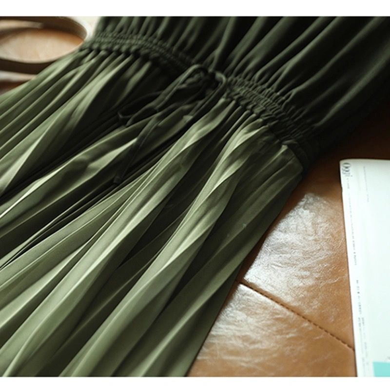 Chân Váy Voan Dài Màu Xanh Lá Gradient Thiết Kế Xếp Ly Nữ Tính