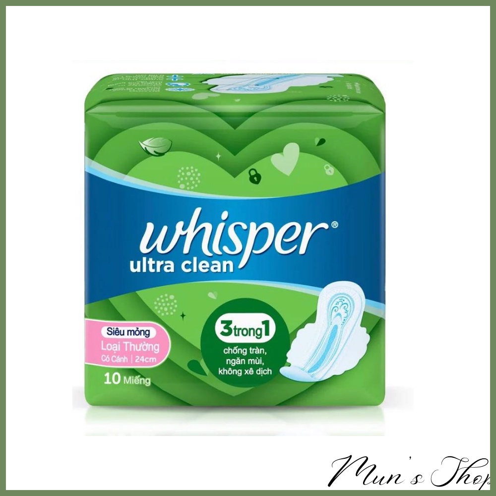 Băng vệ sinh WHISPER Ultra Clean 24cm - bvs Bịch 10 Miếng