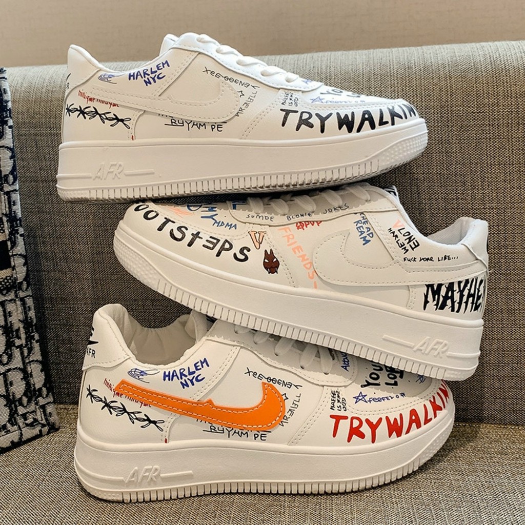 ( Xả Hàng) Giày thể thao nữ đế bằng họa tiết chữ