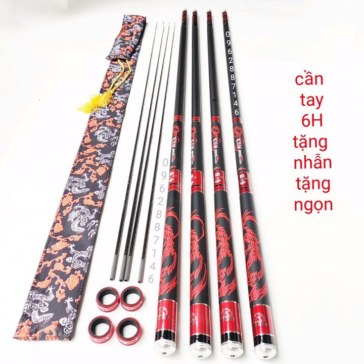 cần câu tay xích long 6H catbon tặng ngọn phụ 360