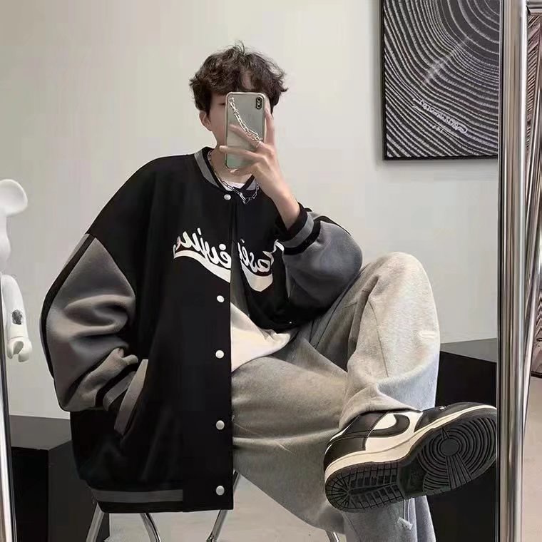 Áo khoác bóng chày dáng rộng in chữ phong cách Hàn Quốc thời trang thu đông dành cho nam và nữ size S-3XL