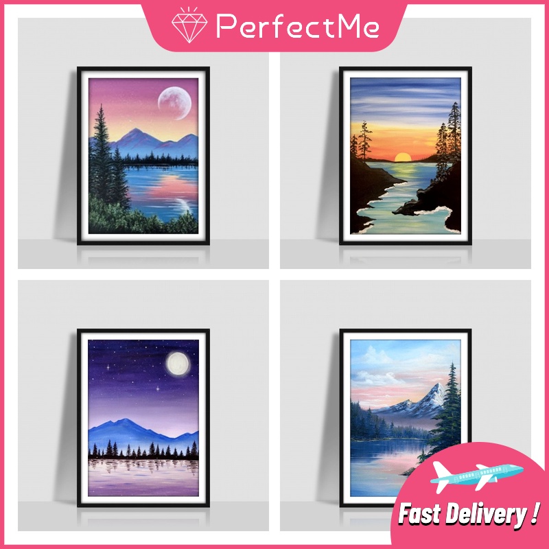 Bộ Tranh Đính Đá Tự Làm 30x40cm Hình Hoàng Hôn Đẹp Mắt