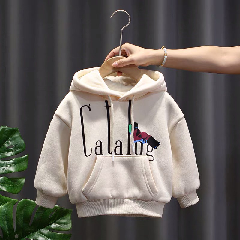 Áo khoác hoodie nỉ bé trai Con Xinh phom rộng hình in chữ CATALOG,thời trang thu đông cho trẻ em từ 4 đến 10 tuổi