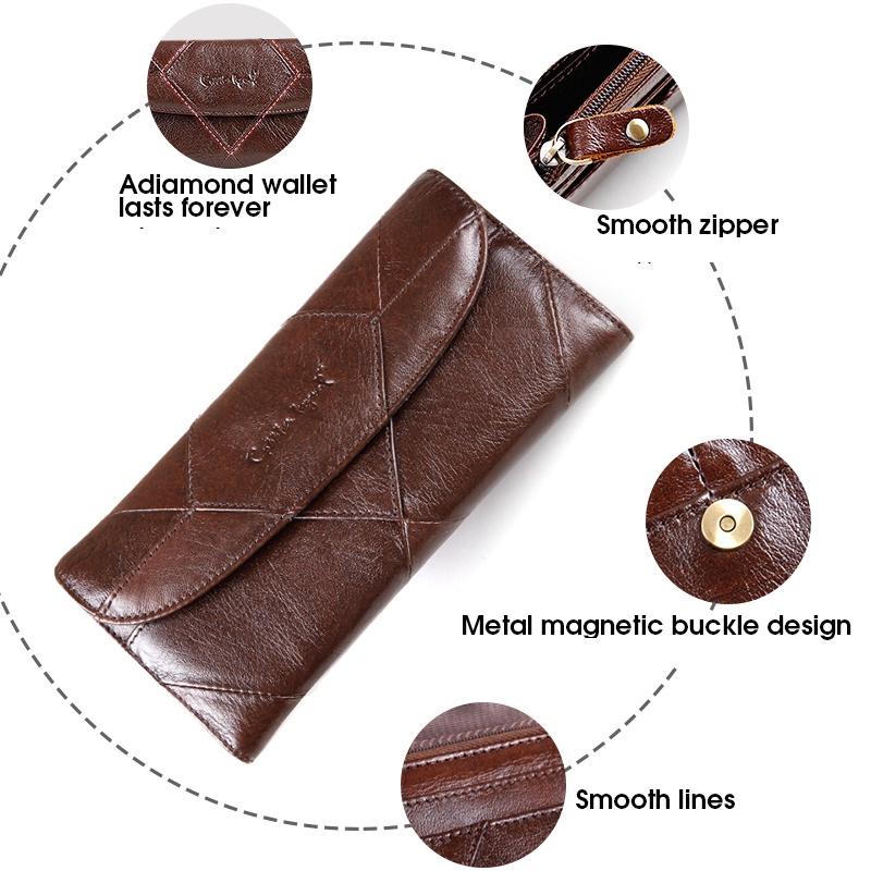 Ví Da Thật Dáng Dài Phong Cách Retro Cho Nữ