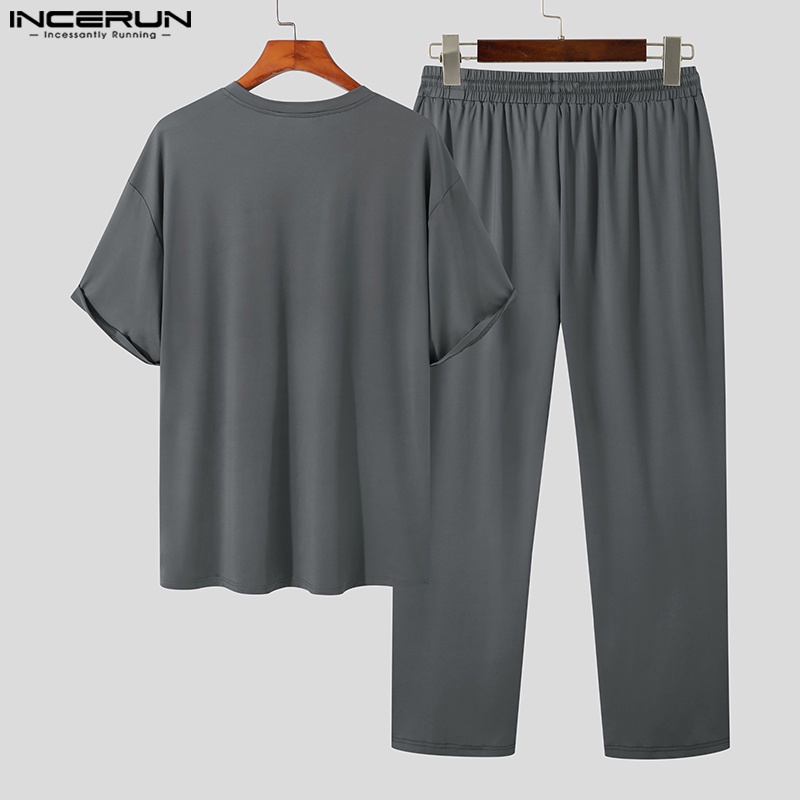Bộ đồ INCERUN gồm áo tay ngắn và quần ống rộng thời trang mùa hè dành cho nam