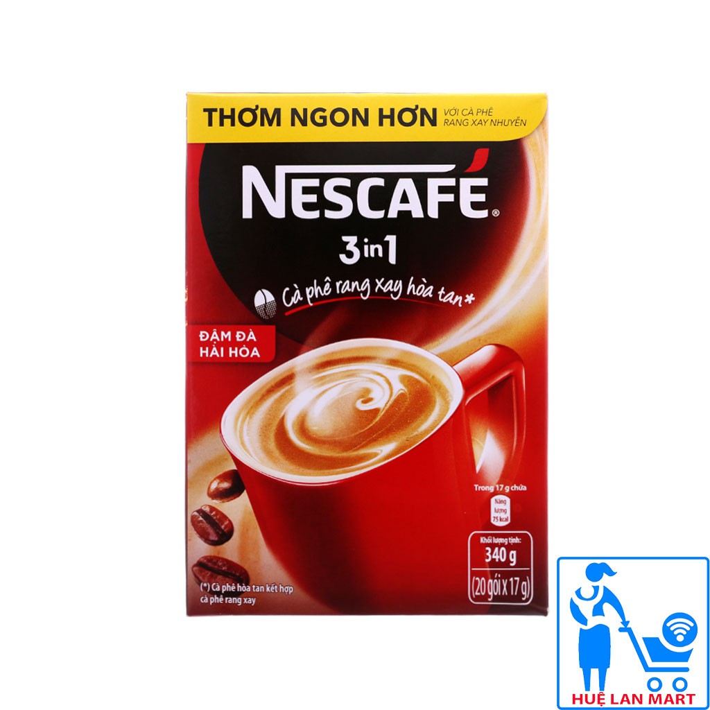 [CHÍNH HÃNG] Cà Phê Rang Xay Hòa Tan Nescafe 3in1 Đậm Đà Hài Hòa Hộp 340g (20 gói x 17g)