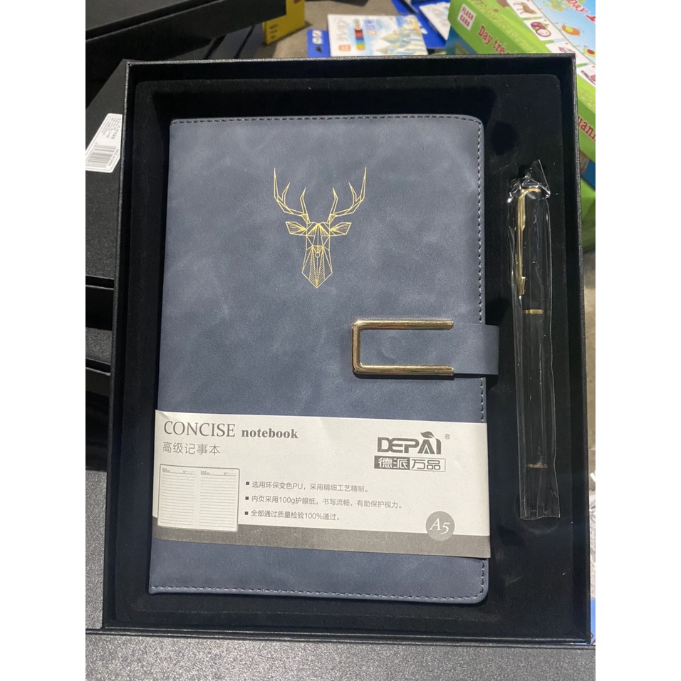 Sổ tay ghi chép bìa Da PU A5 260 trang kèm bút kí làm quà tặng sang trọng