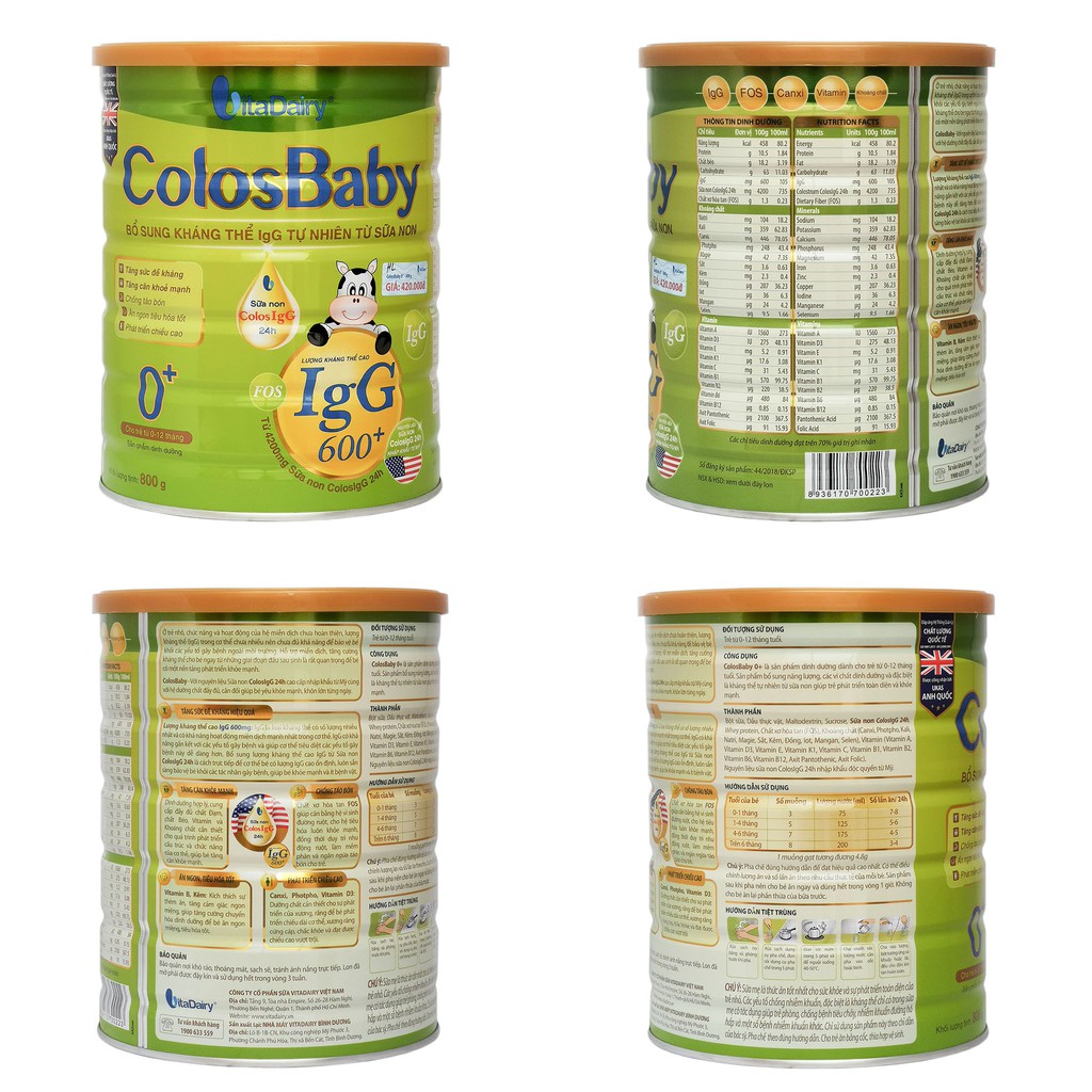 SỮA BỘT COLOSBABY IGG 600g 0+/1+/2+ 800G