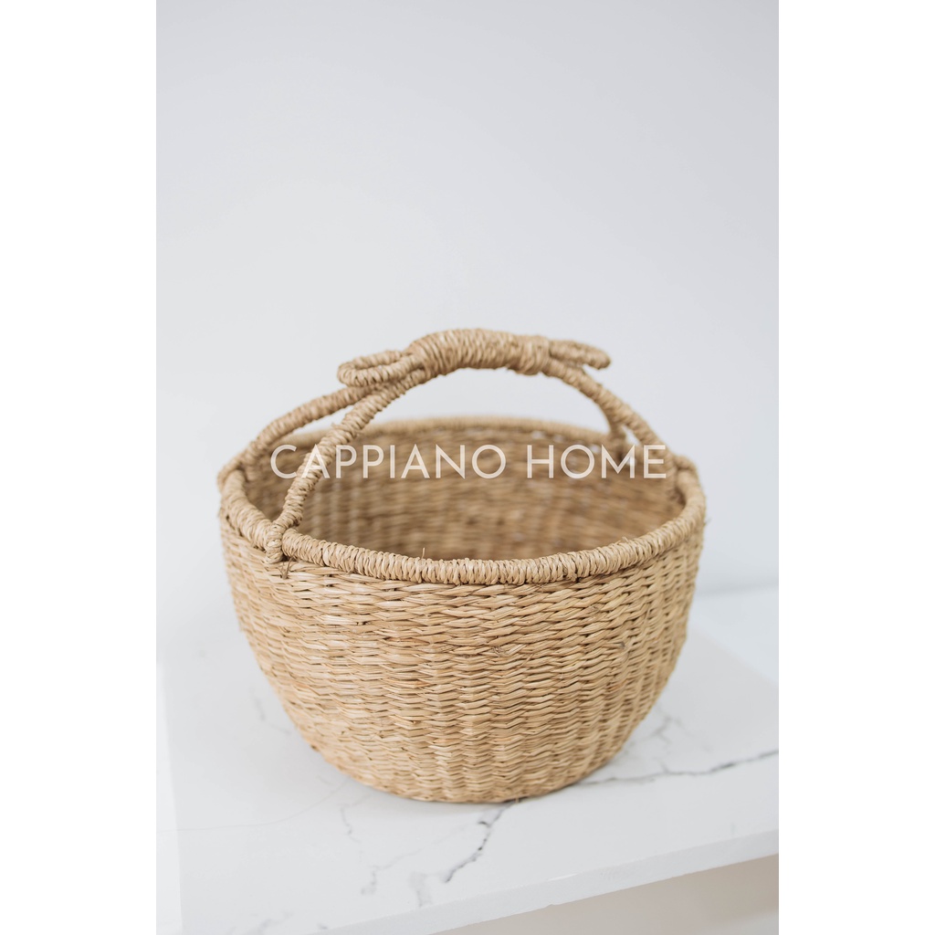 Giỏ cói đan cầm tay có quai - giỏ xách đồ decor, giỏ đựng đồ tiện lợi, làn xách đi chợ thân thiện môi trường  | Cappiano