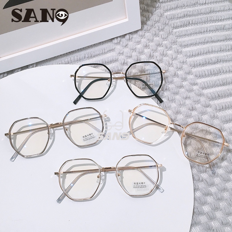 Mắt kính gọng hình đa giác bằng kim loại chống ánh sáng xanh