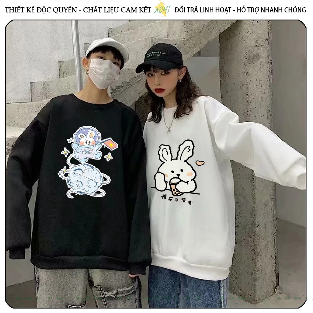 Áo Nỉ Bông  khủng long cute Sweater tay dài da cá unisex full size AOMIVN