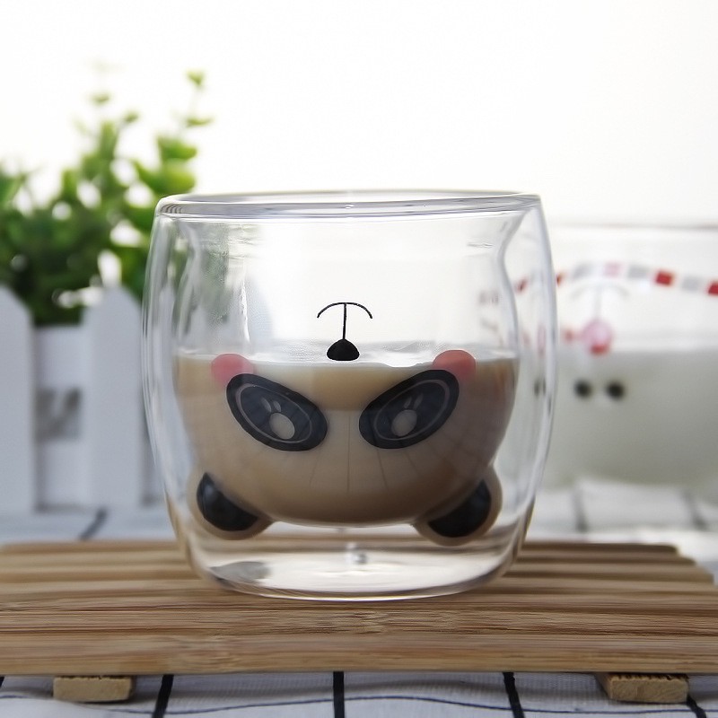 Ly thủy tinh 2 lớp cách nhiệt hình thỏ và hình gấu siêu Cute