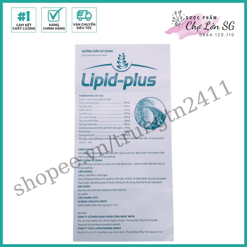 Viên uống giảm cholesterol LIPID PLUS giảm xơ vữa động mạch, giảm nguy cơ tăng huyết áp - Hộp 30 viên