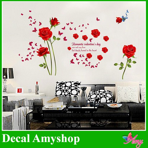 Decal dán tường Hoa hồng lãng mạn - MSP: DH073