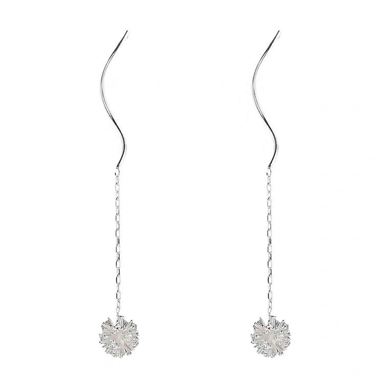 Khuyên tai nữ mạ bạc 925 cao cấp bông tai dáng dài mềm mại hình hoa bồ công anh CINLA KT002