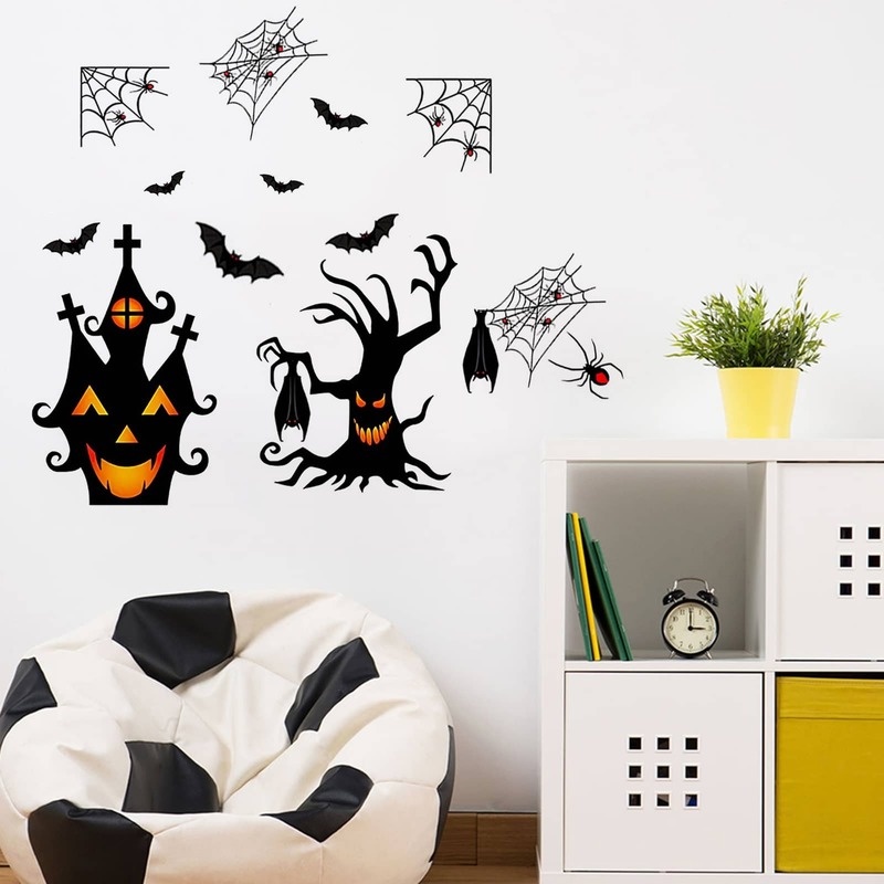 (Meteorite) Hình Dán Tường / Kính Cửa Sổ Tĩnh Điện Họa Tiết Hoạt Hình Ma Dơi Trang Trí Tiệc Halloween