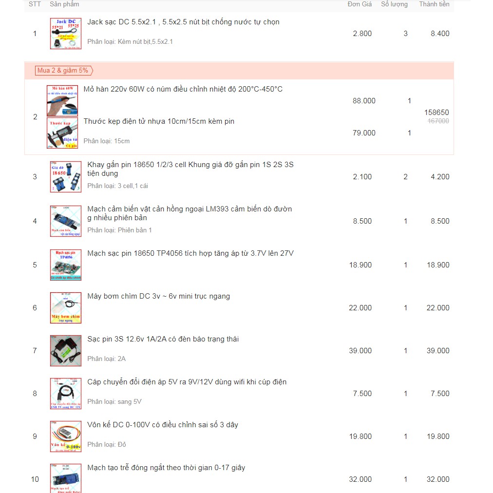 [Combo] Chiết áp + Dây điện + Máy bơm chìm + Công tắc bập bênh + Mạch sạc bảo vệ pin 4S 18650 + Khay gắn pin 18650