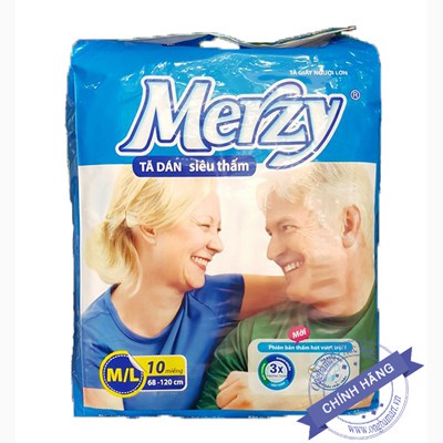 Bỉm dán Merzy cho người già size M-L (gói 10 miếng) tã người lớn