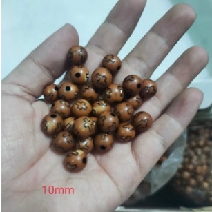10/25/50gam hạt nhựa tròn khắc thánh giá, thập giá làm vòng mân côi màu nâu gỗ 8/10mm