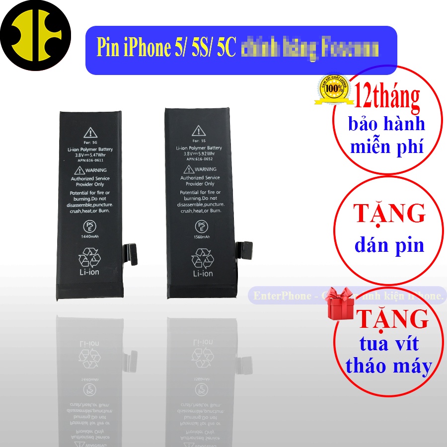 Pin iP 5/ 5S/ 5C chính hãng Foxconn bảo hành 12 tháng.