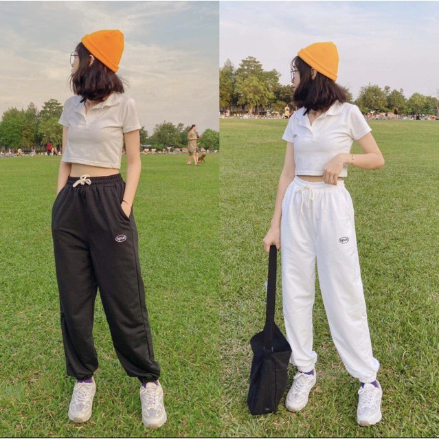 Áo thun croptop cổ bẻ trơn - 710