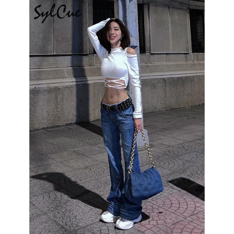 Áo thun dệt kim Kliou co giãn tay dài xuyên thấu quyến rũ thời trang 2022