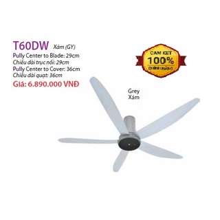 Quạt trần kdk 5 cánh t60dw xám