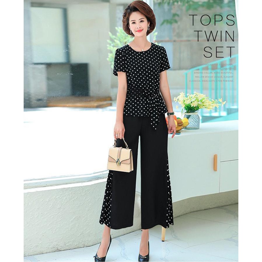SIÊU RẺ - HÌNH THẬT [45-68KG]- SET BỘ ĐI CHƠI KIỂU SÊT BỘ ỐNG RỘNG ÁO CHẤM BI ĐẸP S3218