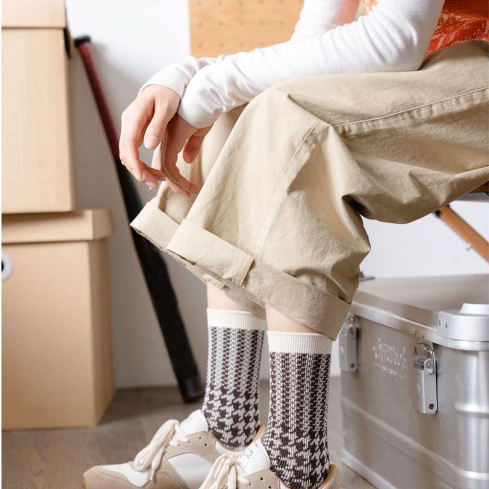 Somedayzl Đôi Vớ Thoáng Khí Họa Tiết Houndstooth Màu Trơn Phong Cách Hàn Quốc Ngọt Ngào Thời Trang Dành Cho Nữ
