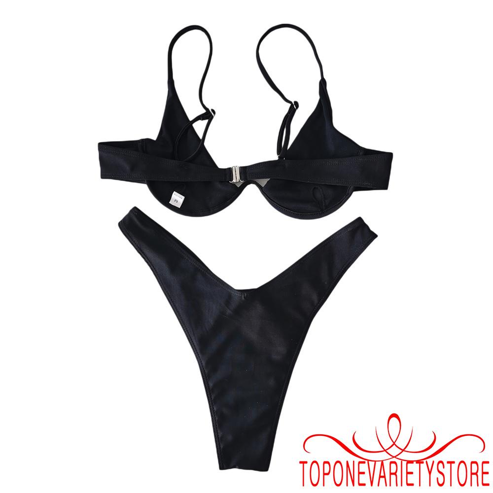 Bộ đồ bơi hai mảnh cổ chữ V khoét sâu in họa tiết đầu lâu có độn co giãn cho nữ