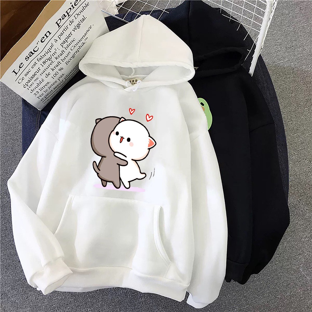 Áo hoodie mũ Mèo ôm nhau nhiều màu, Áo nỉ Unisex from rộng, Chất nỉ ấm mặc không xù, thiết kế phong cách - MODY