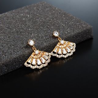 Bông tai bạc ý hình quạt phối đá CZ cao cấp- Hoa tai bạc 925 mạ vàng 14k