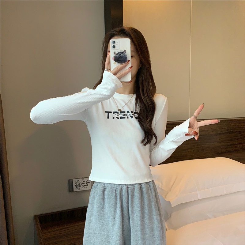 SUXI Áo Thun Tay Dài Màu Sắc Trơn Dễ Phối Đồ Phong Cách Hàn Quốc Dành Cho Nữ