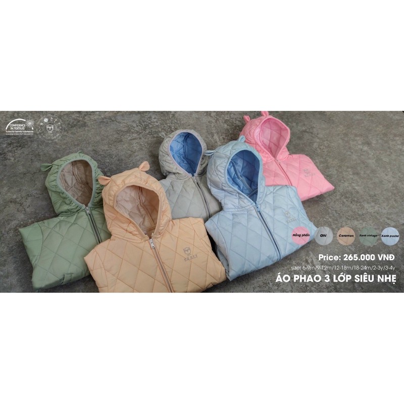 Áo phao 3 lớp HRNEE bé trai bé gái