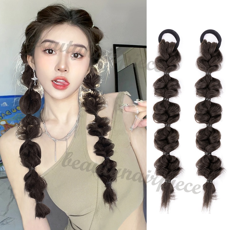 Tóc Đuôi Ngựa Giả Bằng Sợi Tổng Hợp Co Giãn Màu Đen 16 Inch Có Dây Buộc