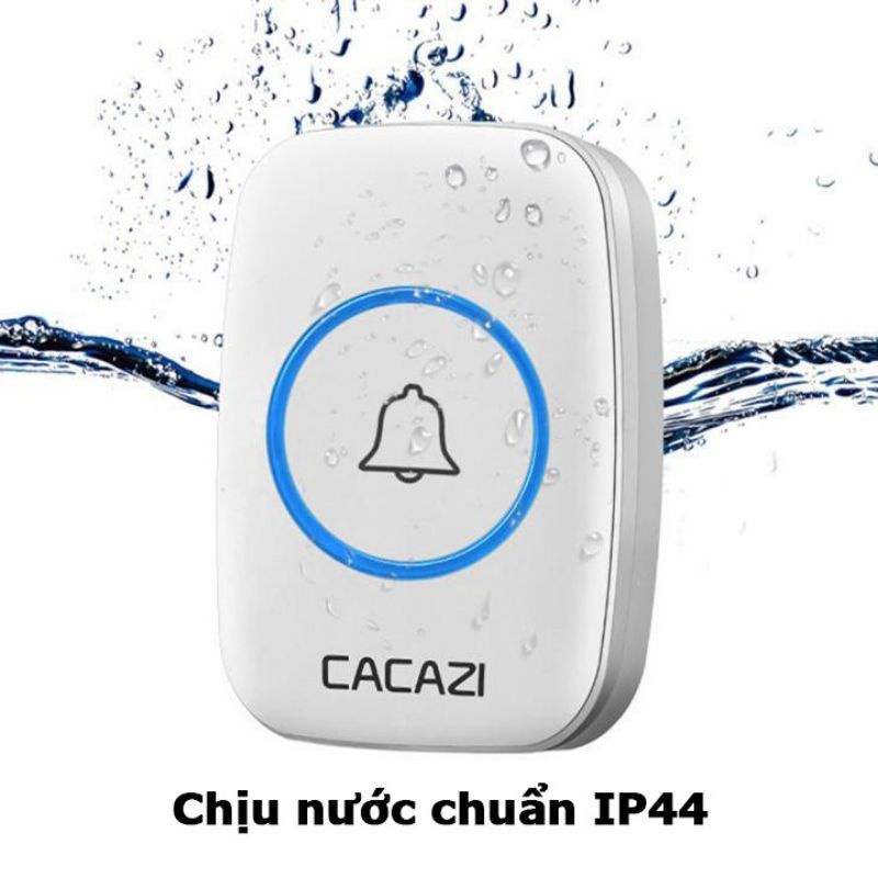 Chuông Cửa Không Dây Màu trắng CACAZI  Cao Cấp, Chuông gọi người nhà chống nước bắt tín hiệu khoảng cách 300m