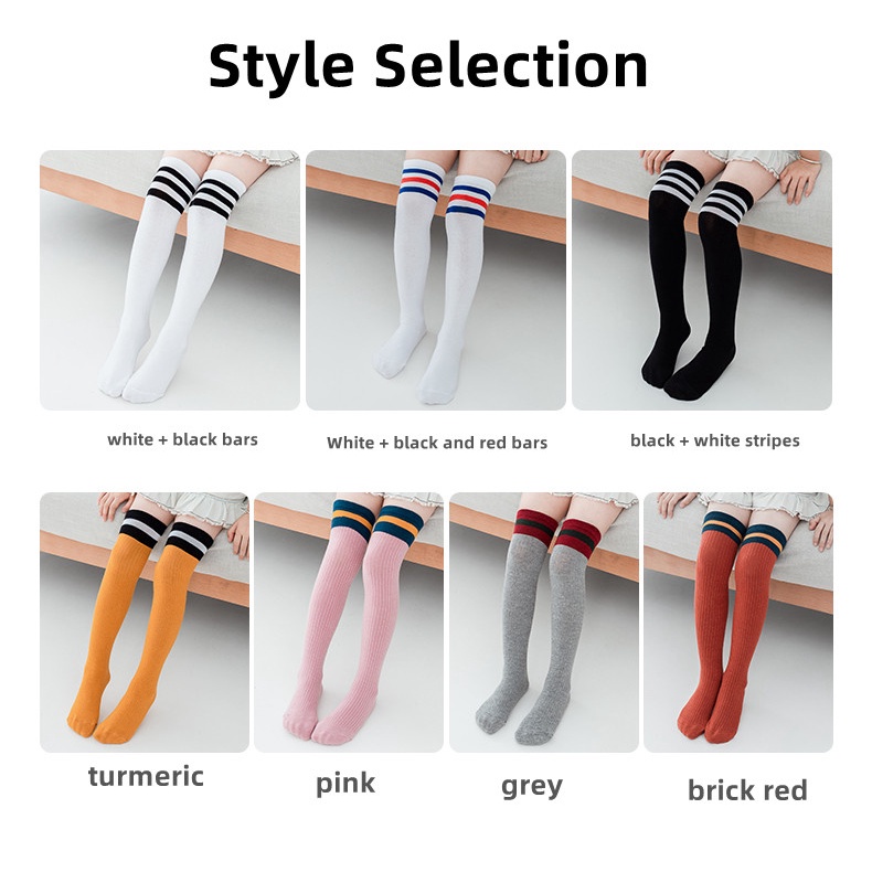 tất cao cổ cho bé gái tất cổ cao Vớ Ống Dài Qua Gối Bằng Vải cotton Nguyên Chất Kẻ Sọc Ba Sọc Thời Trang Dành Cho Nữ Sinh Đại Học Múa Ba Sọc Ngang