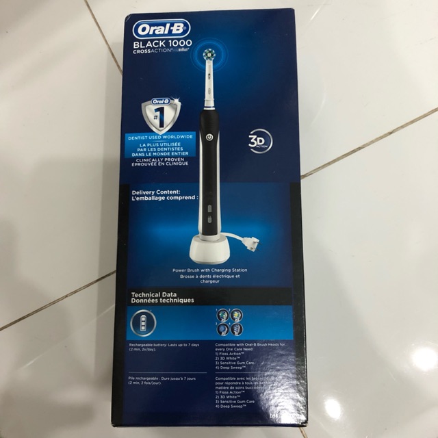 Bàn chải đánh răng điện Oral B điện từ USA, Oral B Black 1000 Cross Action