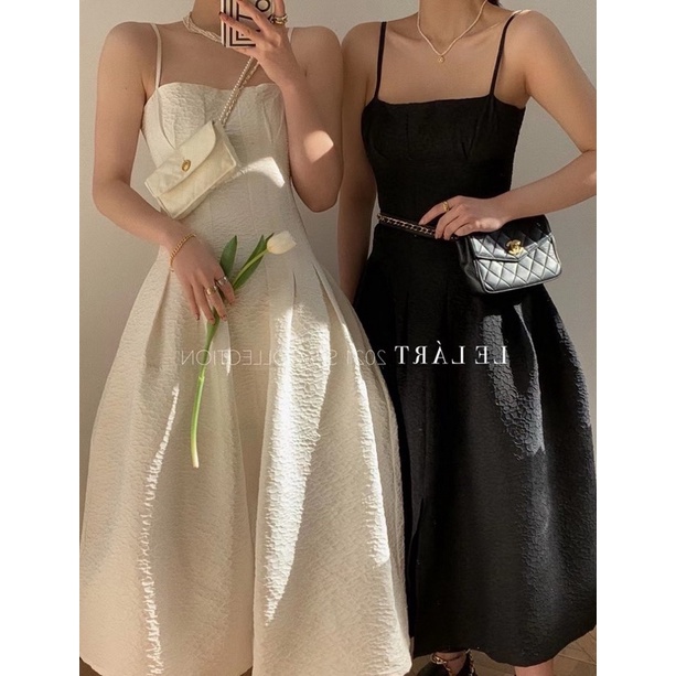 - Đầm 2 dây midi tiểu thư 2 màu đen,trắng