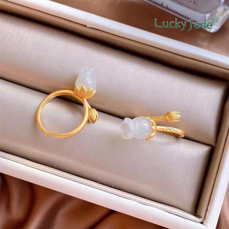 Nhẫn Hở Mạ Bạc 925 Đính Đá Ngọc Bích Nhân Tạo Phong Cách Cổ Điển Có Thể Điều Chỉnh