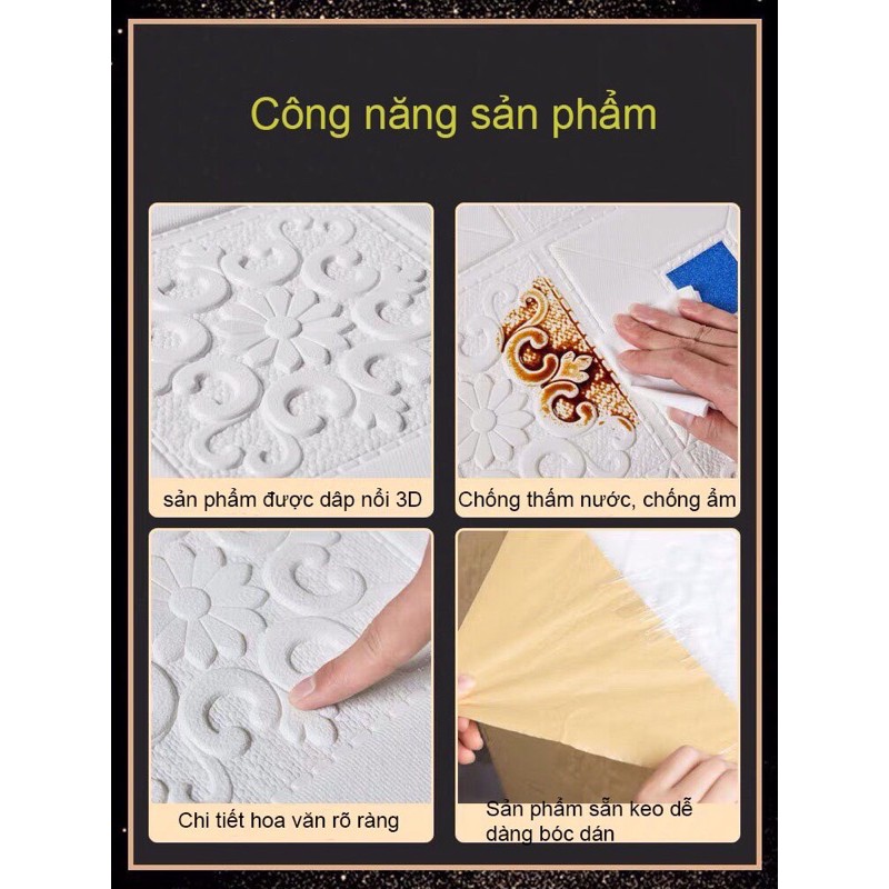 Xốp Dán Tường 3D Hoa Văn Cao Cấp Kt 70x70cm