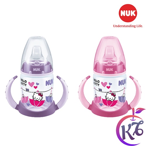 Bình tập uống nước NUK Mèo Kitty nhựa PP 150ml đầu mút có tay cầm cho bé tập uống - NU21404 (2 màu)