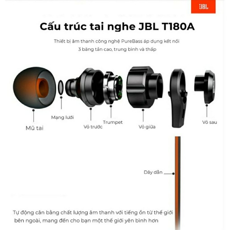 Tai Nghe Nhét Tai Jbl T180a Có Dây Chất Lượng Cao