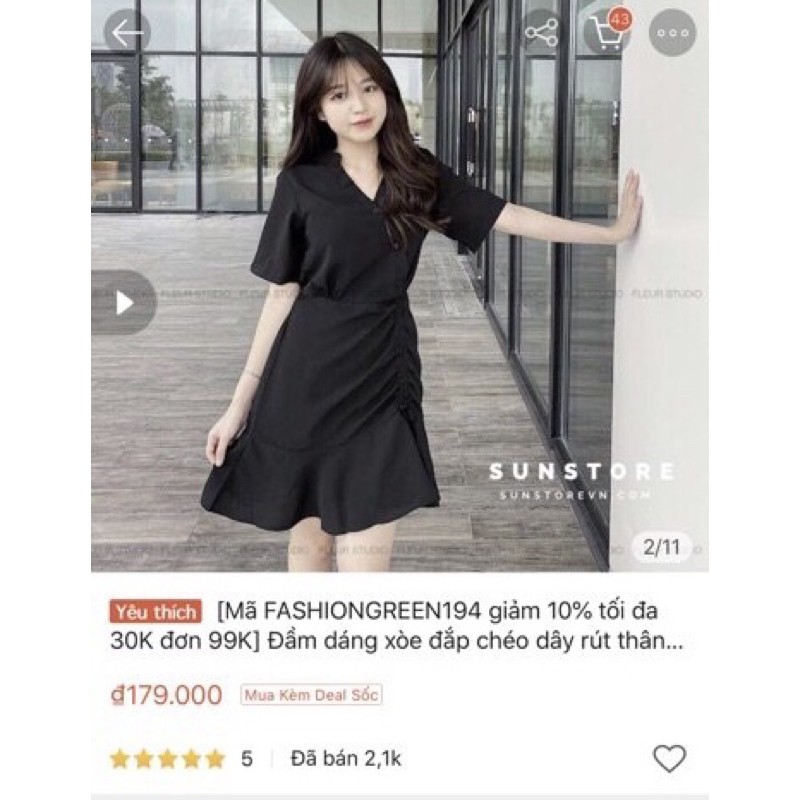 Đầm dáng xòe đắp chéo dây rút thân váy manri dress cực xinh