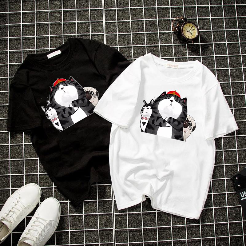 Áo thun unisex form rộng mèo hoàng thượng và bạn vải dày mịn 2019T2166