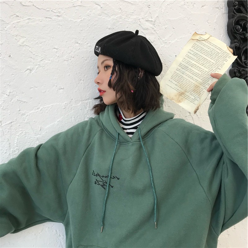 Áo hoodie nữ form rộng dài vải nỉ chất đẹp giá rẻ không xù lông hàng quảng châu BST ao thu đông unisex Ulzzang