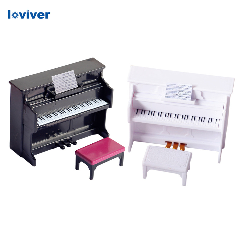 Loviver Mini Piano with Stool Kids for 1/12 1/6 Doll House Decoration Play Toys