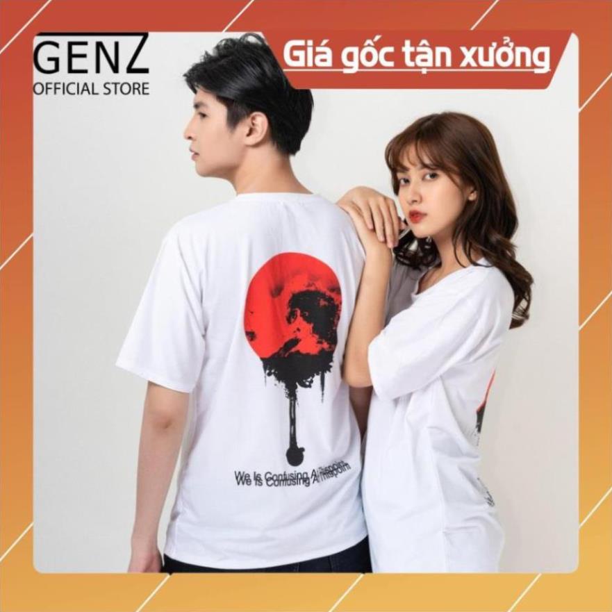 🔥XẢ HÀNG🔥 Áo thun tay lỡ nam nữ GENZ form rộng, Trăng máu, áo Trắng - Z287 😍
