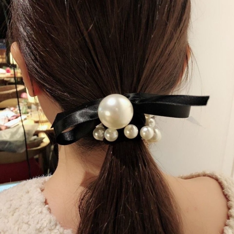 Dây Cột Tóc Co Giãn Đính Ngọc Trai Lớn Dễ Thương Phong Cách Hàn Quốc Cho Nữ