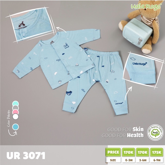 Bộ áo dài tay quần dài uala rogo cài khuy giữa  petit va cotton cho bé